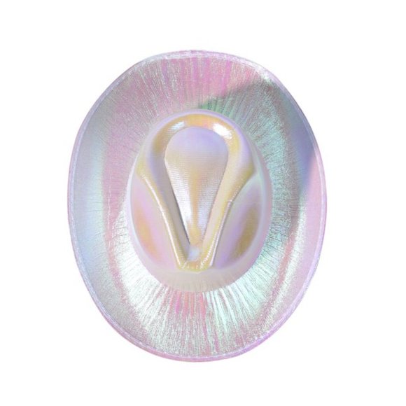 White Holographic Cowboy Hat for Women, Shiny Cowgirl Costume,Bachelorette Party - Picture 2 of 4